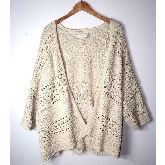 Lucky Brand Crochet Cardigan Boho Drop Shoulder Large - Picture 3 of 8